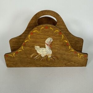 Vintage Wood Goose Napkin Holder Mail Farmhouse Rustic Country Hand-Painted